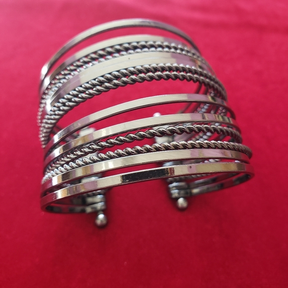 Black Silver Metal Multi Strand Cuff Statement Bracelet - Picture 4 of 7